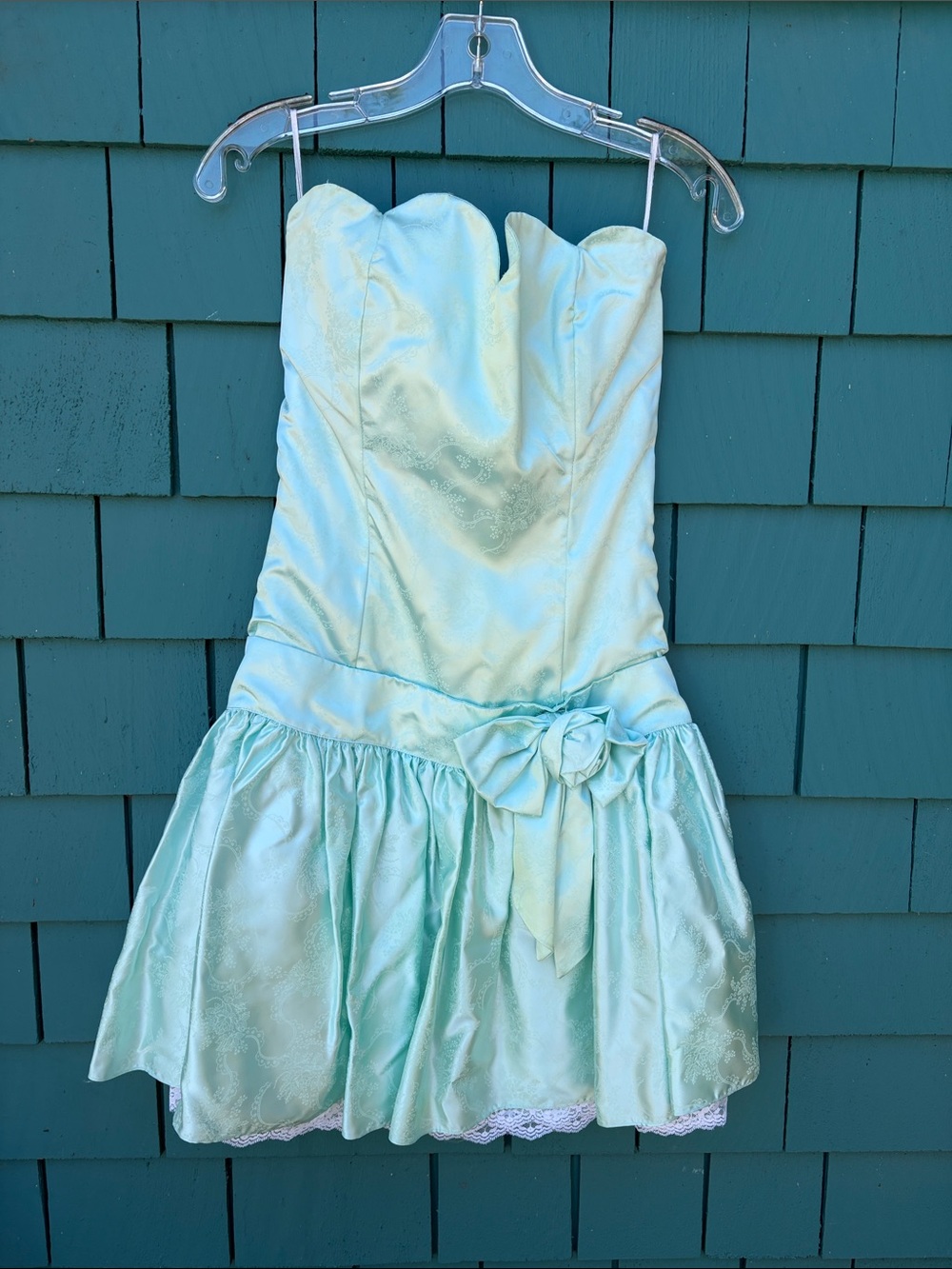 Vintage Jessica McClintock Gunne Sax Aqua Satin Strapless Mini Formal